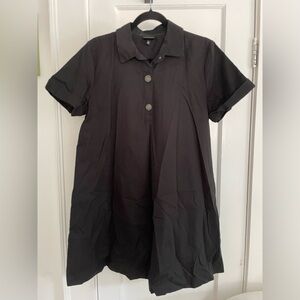 Who What Wear Black Cotton A-line Short-sleeve shirtdress